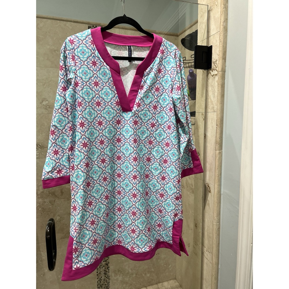 Aqua Et Sol Womens Kaleidoscope Print V-Neck  UPF 50 Beach Coverup Dress S